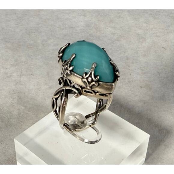 Carolyn Pollack Sterling Silver Faceted Milky Aquamarine Ring Size 7 - Picture 3 of 9